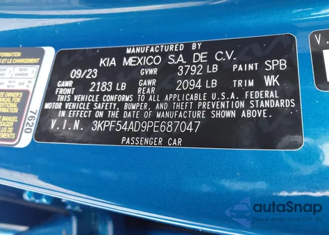 2023 Kia Forte Gt-Line z USA, uszkodzony, nr VIN 3KPF54AD9PE687047